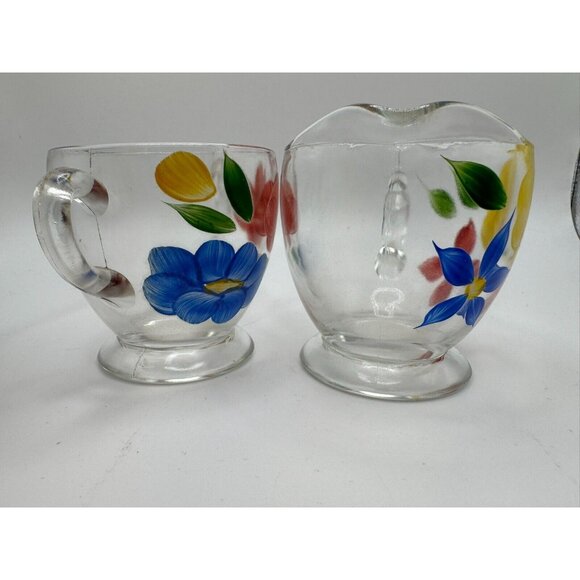 Vintage Bartlett Collins Creamer Sugar Bowl Floral Red Yellow Gay Fad 50’s Vtg - Picture 2 of 8